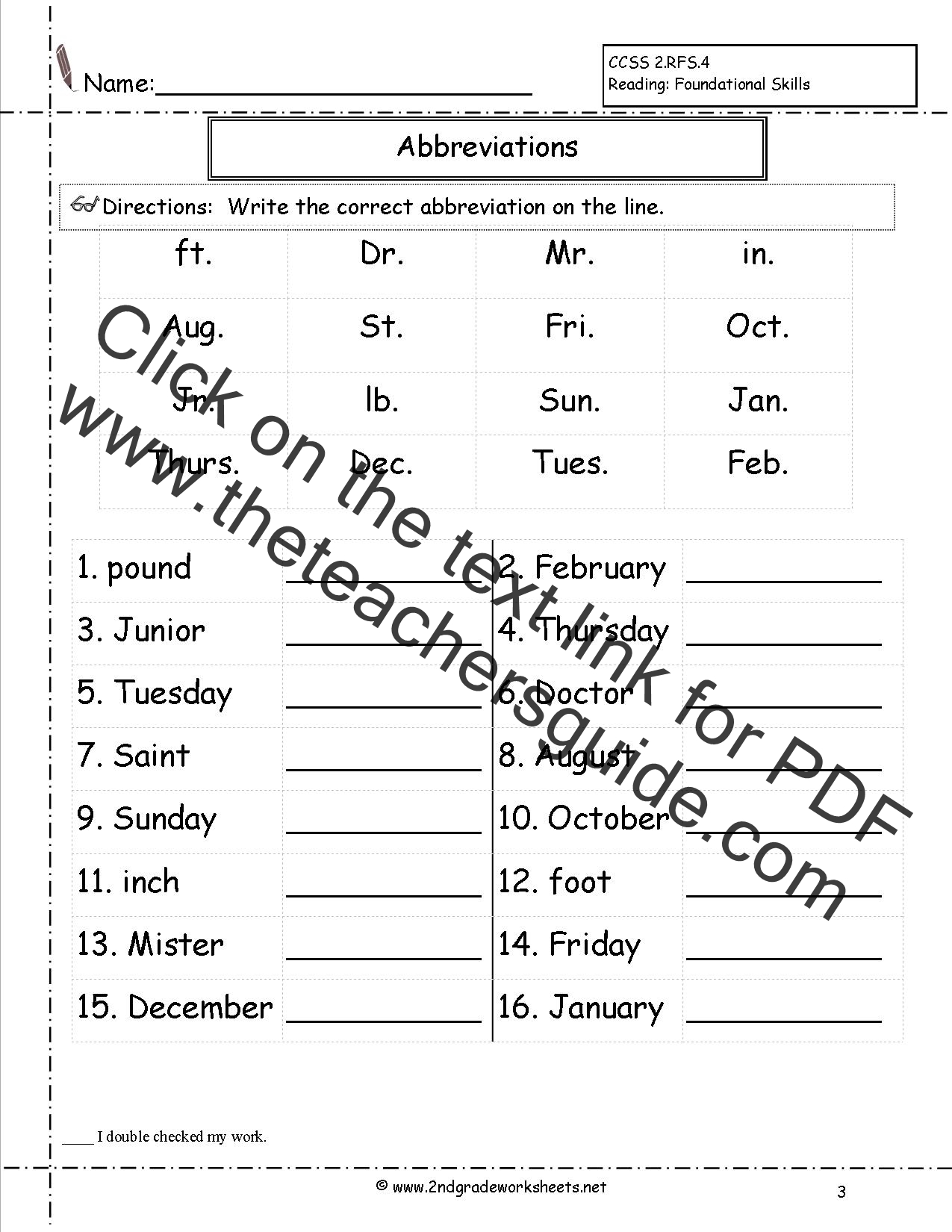 abbreviation worksheets for 6th grade