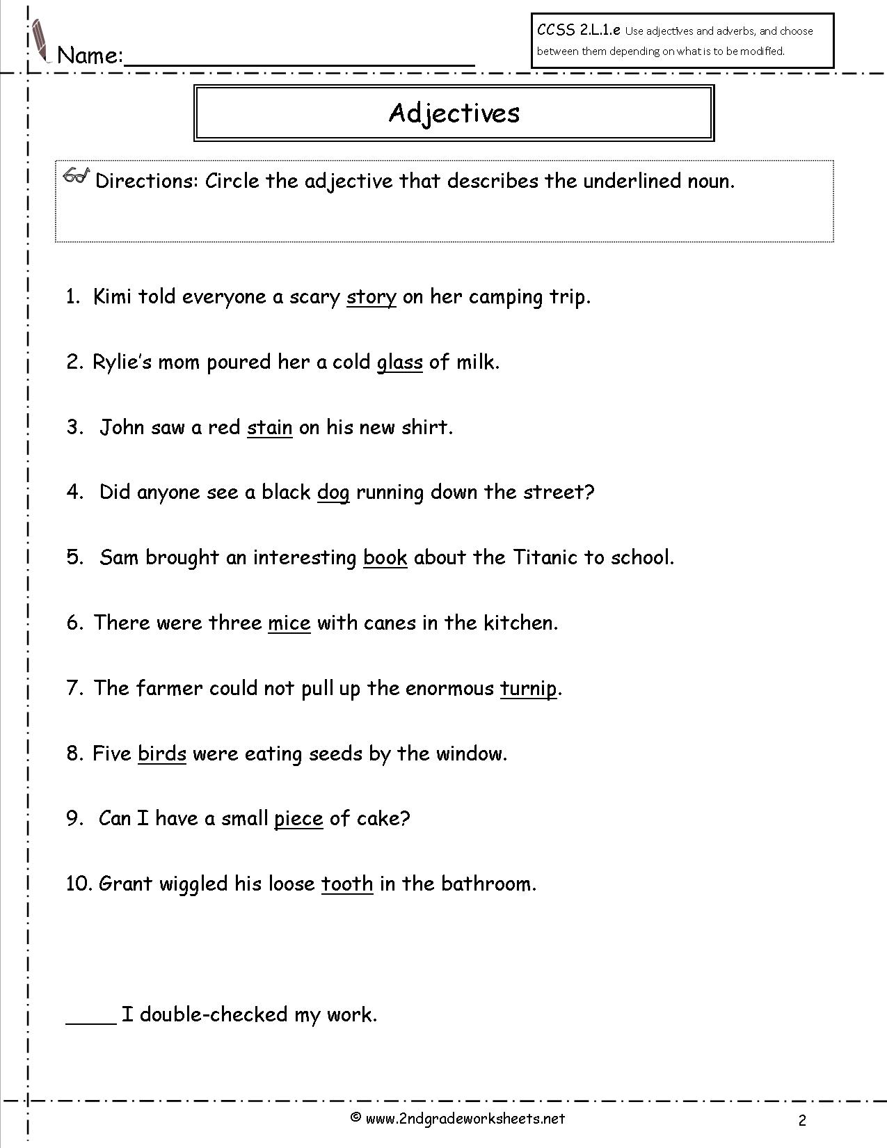Free Using Adjectives Worksheets