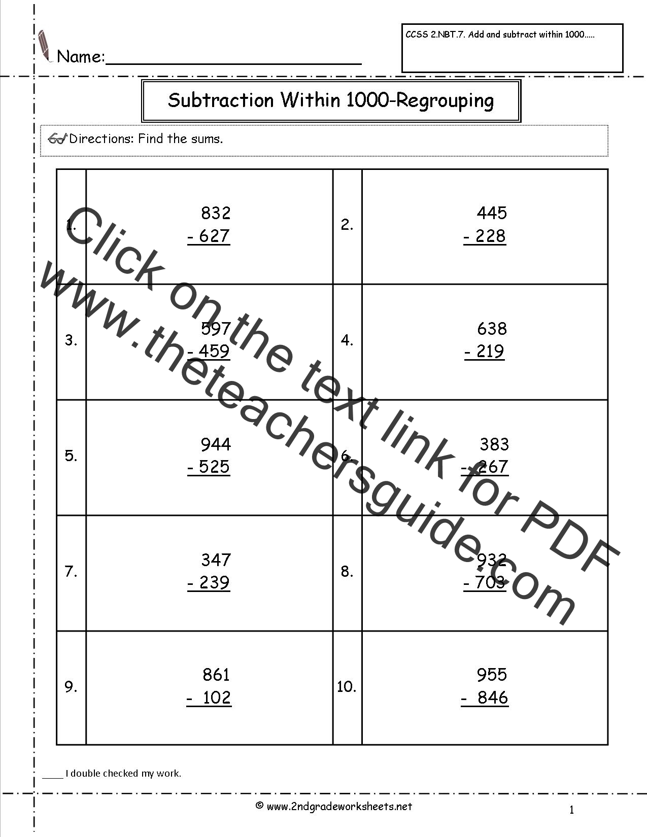 Subtracting Using Place Value Chart