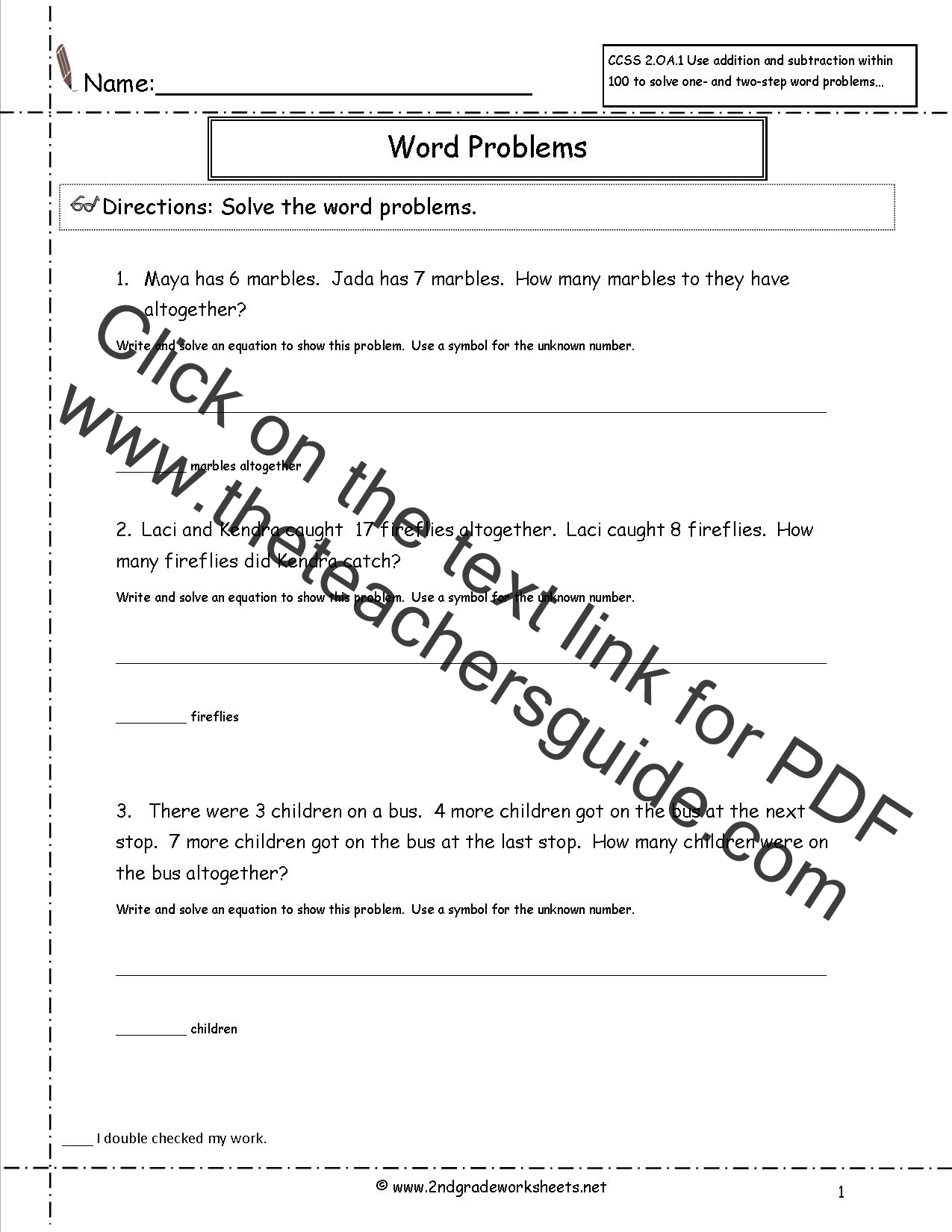 CCSS 25.OA.25 Worksheets. Addition and Subtraction Word Problems In Algebra 1 Word Problems Worksheet