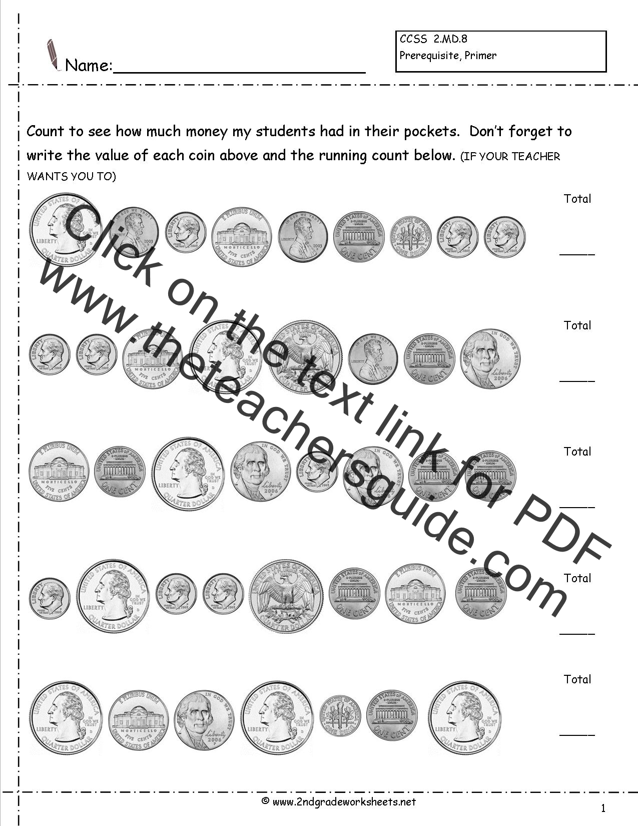 Free money worksheets 2nd grade