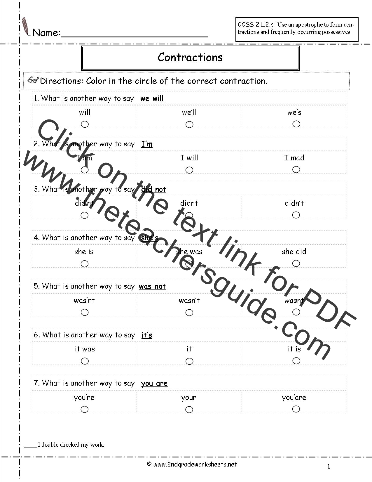 Free Contractions Worksheets and Printouts Intended For Contractions Worksheet 2nd Grade