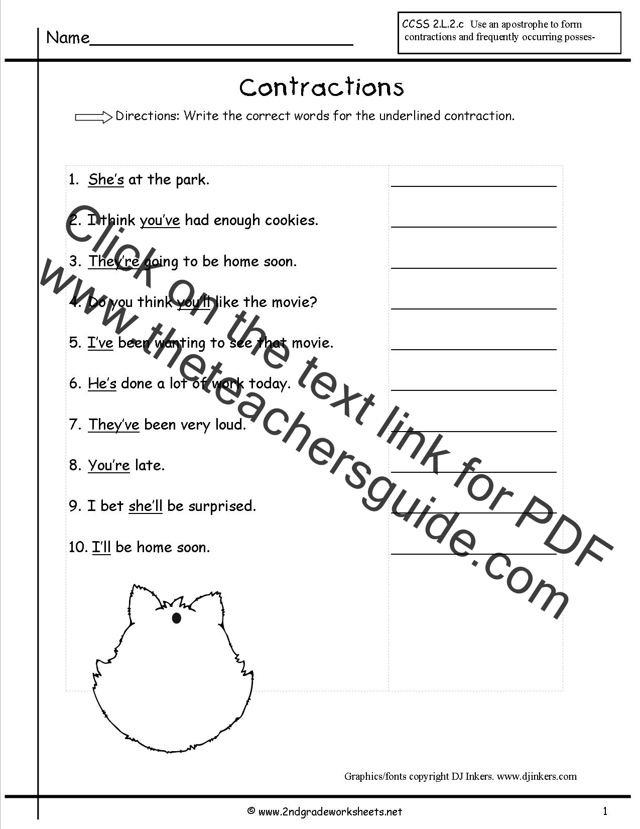 Free Contractions Worksheets and Printouts Within Contractions Worksheet 2nd Grade