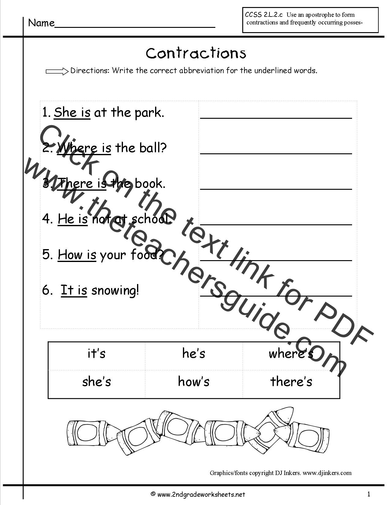 Worksheet Contraction Worksheets For First Grade Grass Fedjp