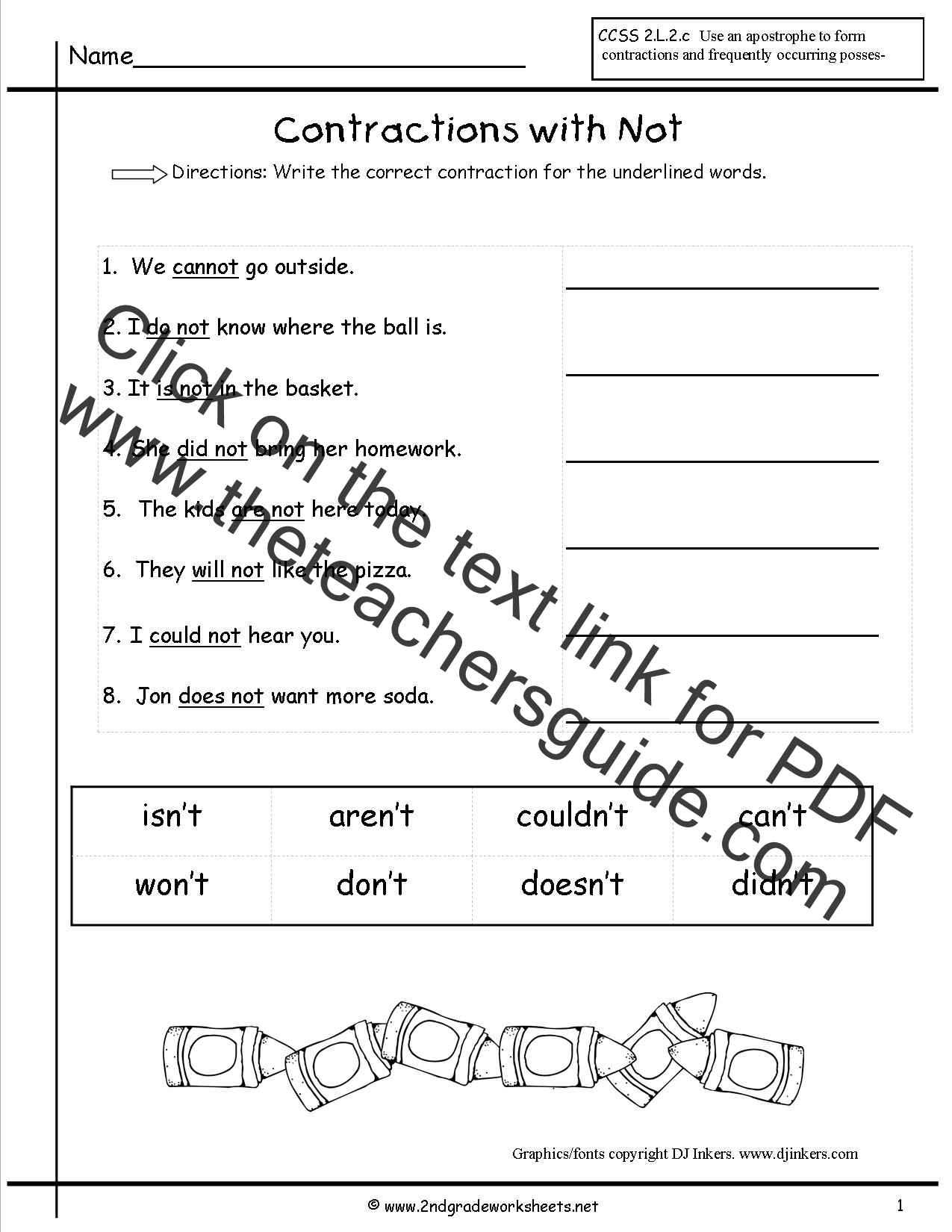 Free Contractions Worksheets and Printouts Intended For Contractions Worksheet 3rd Grade