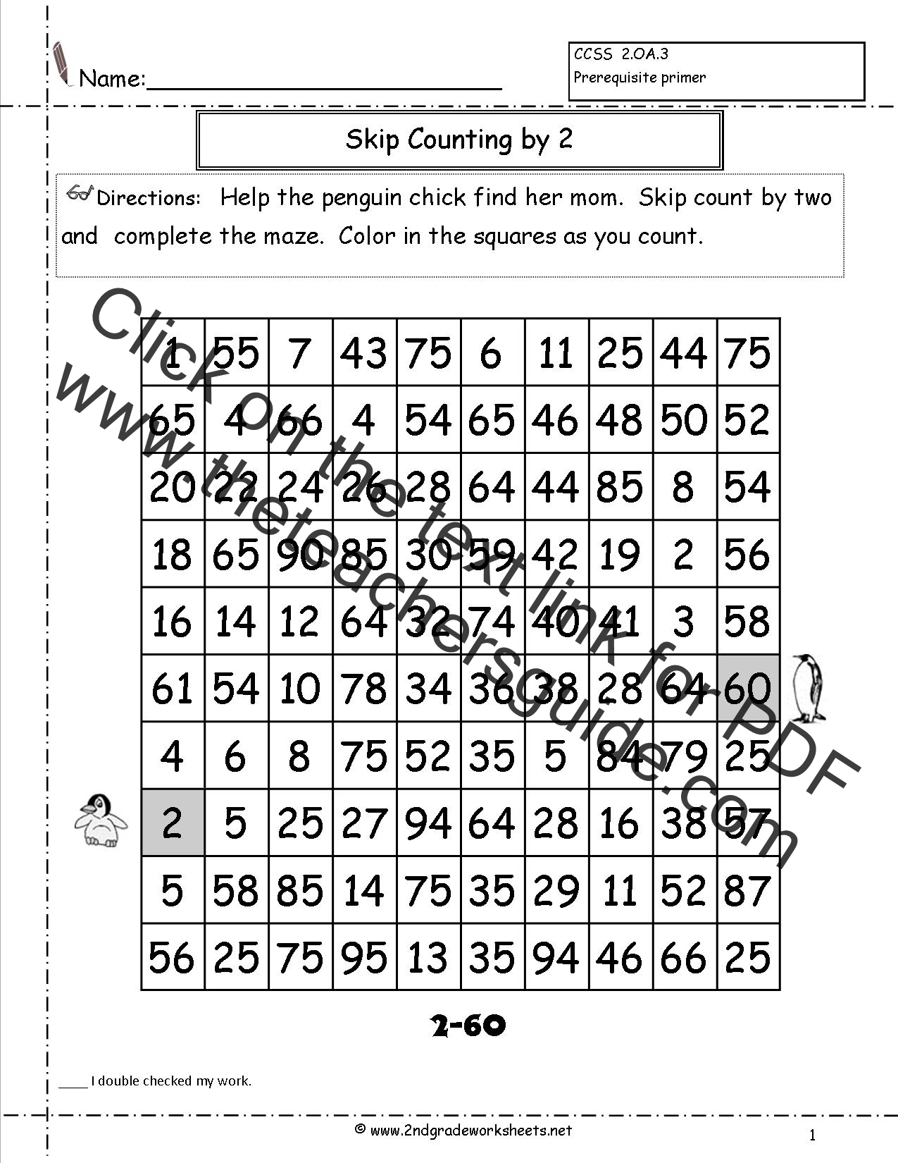 Number Chart Counting By 2