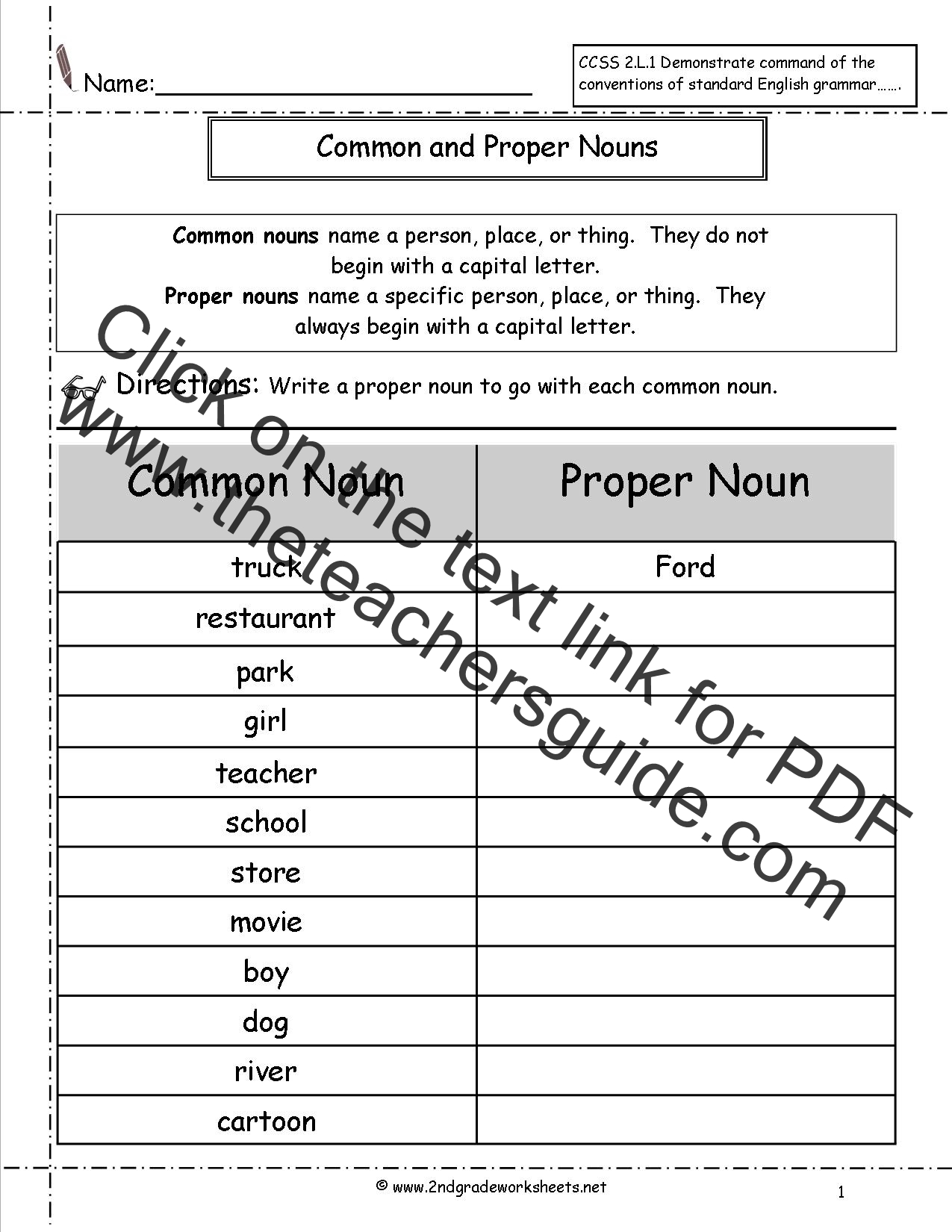 Common Nouns And Proper Nouns Worksheet Grade 6