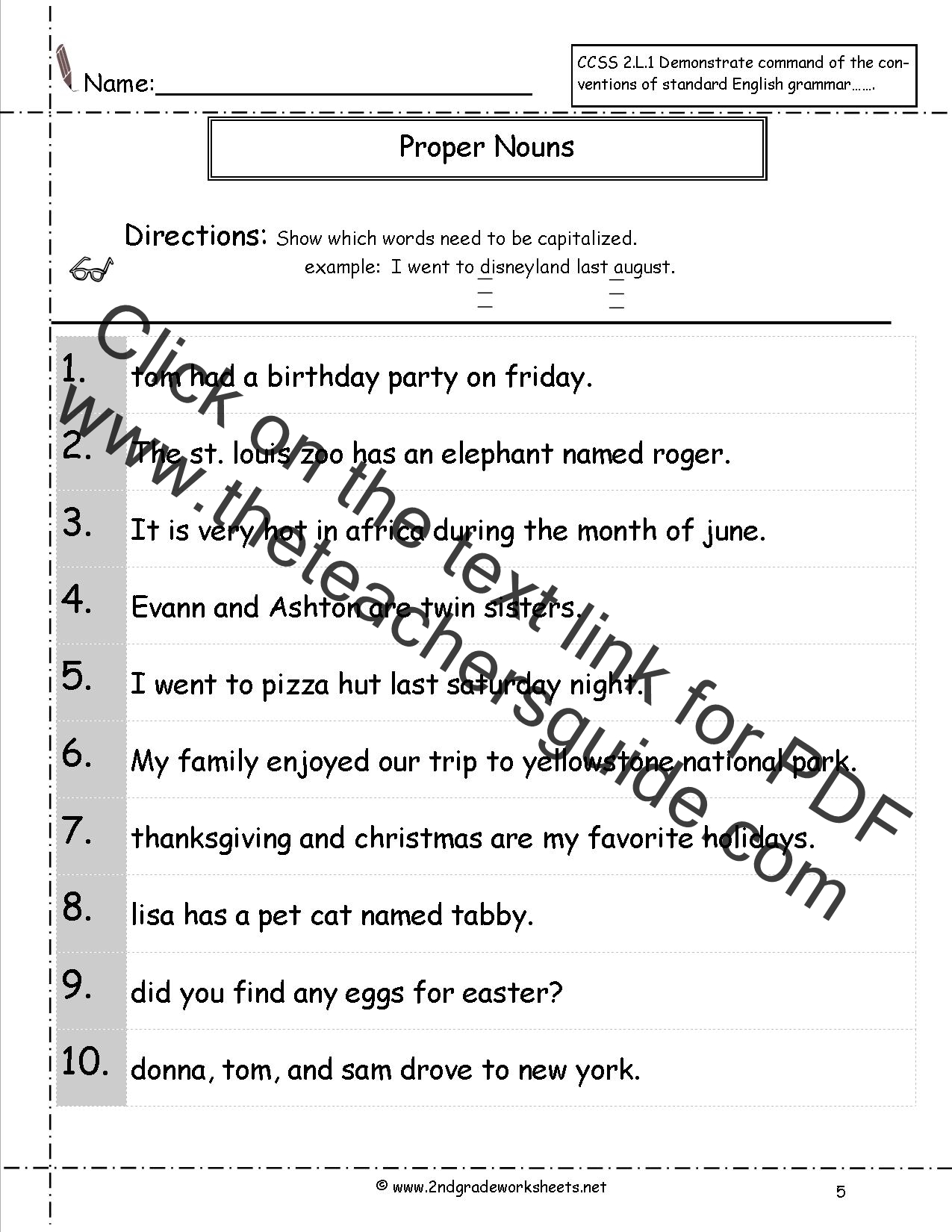 Common and Proper Nouns Worksheet Throughout Proper Nouns Worksheet 2nd Grade