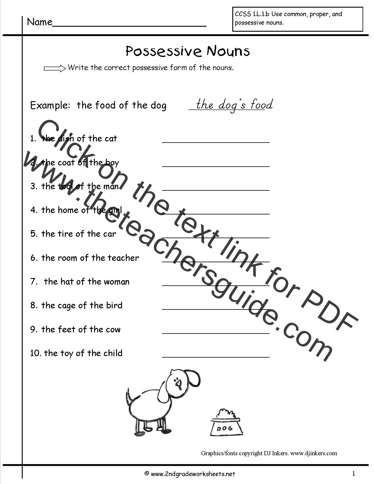 Second Grade Possessive Nouns Worksheets Inside Singular Possessive Nouns Worksheet
