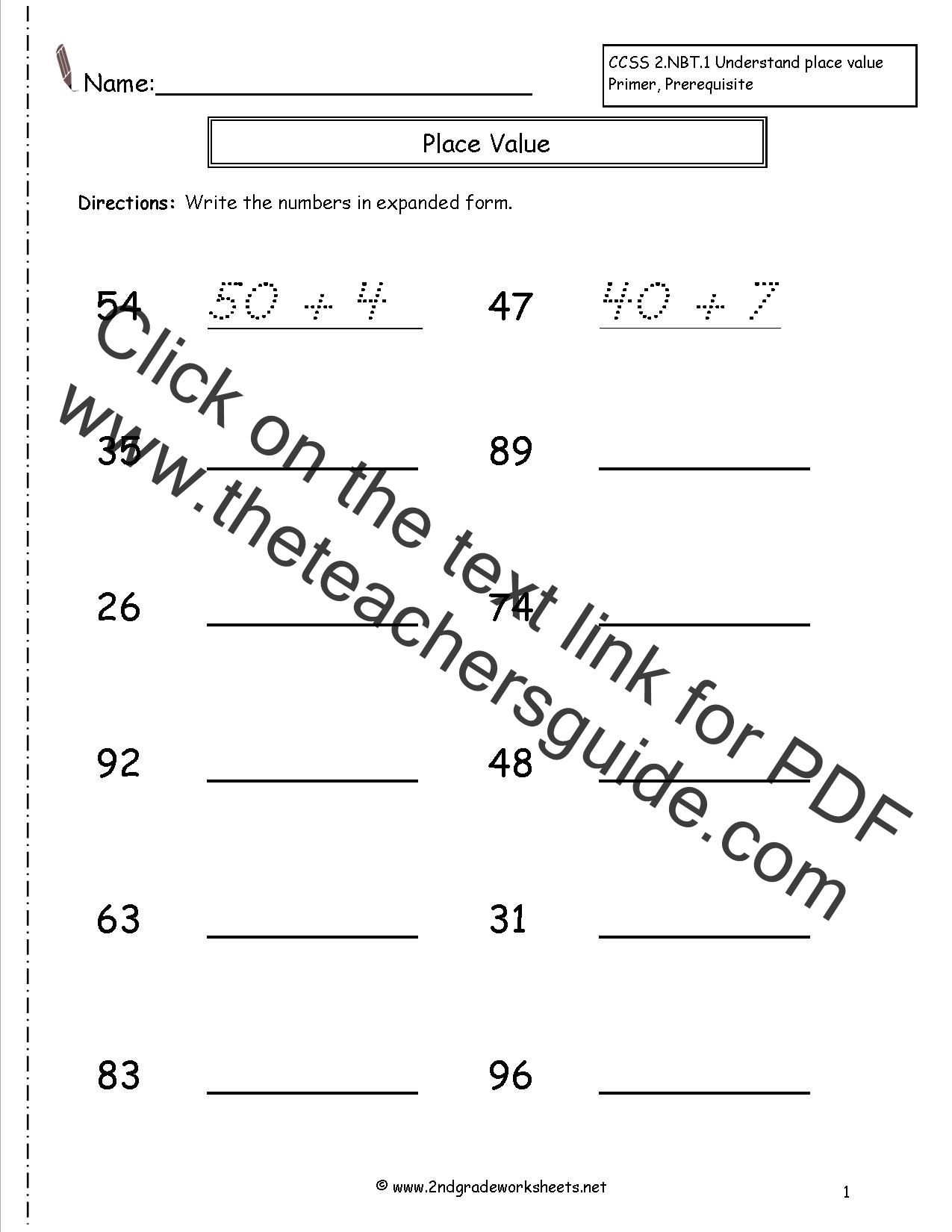 Second Grade Reading and Writing Numbers to 1000 Worksheets