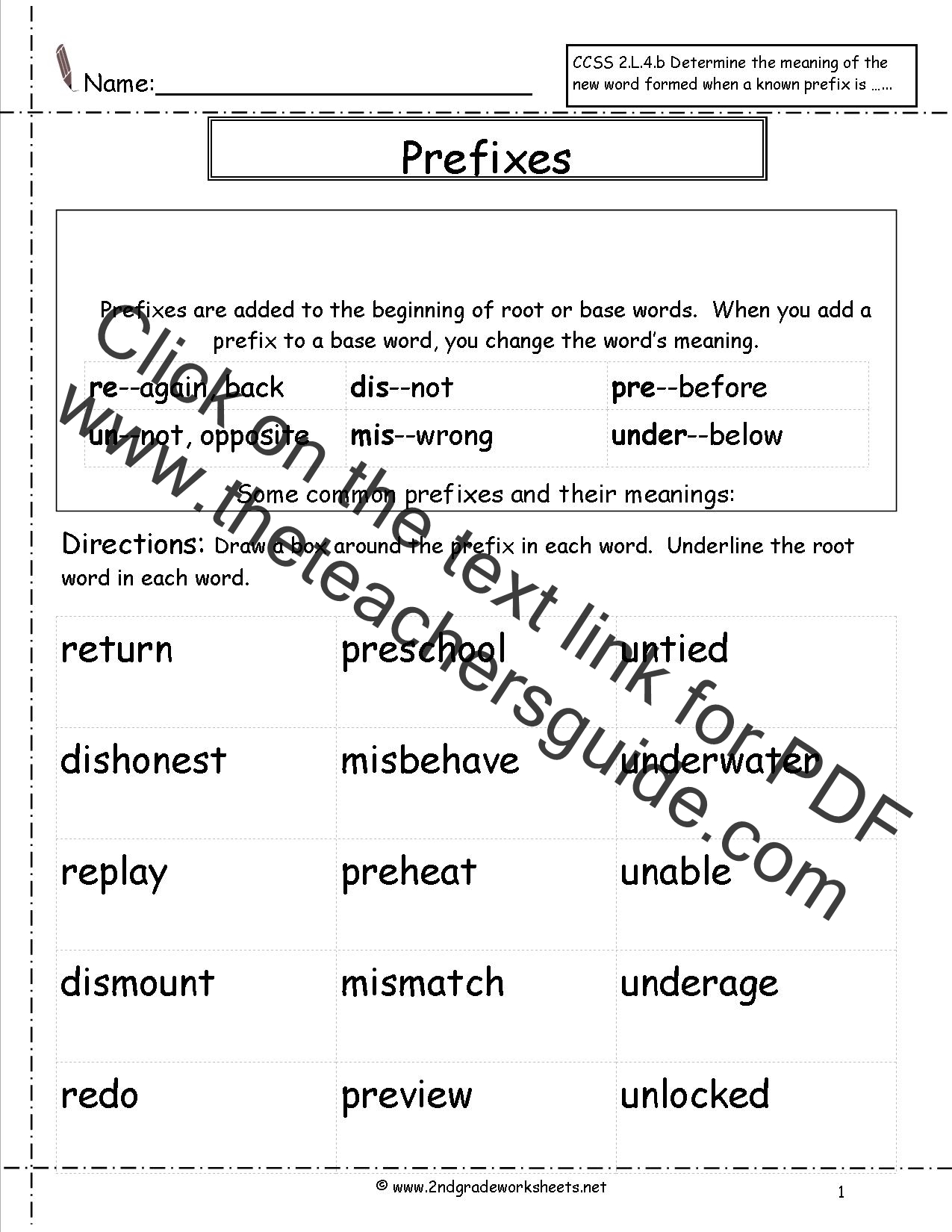 Second Grade Prefixes Worksheets Inside Root Words Worksheet Pdf