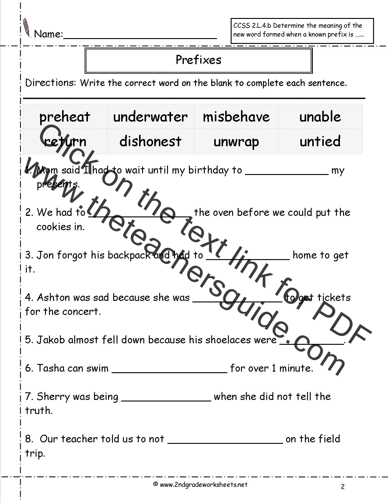 Second Grade Prefixes Worksheets Inside Prefixes And Suffixes Worksheet