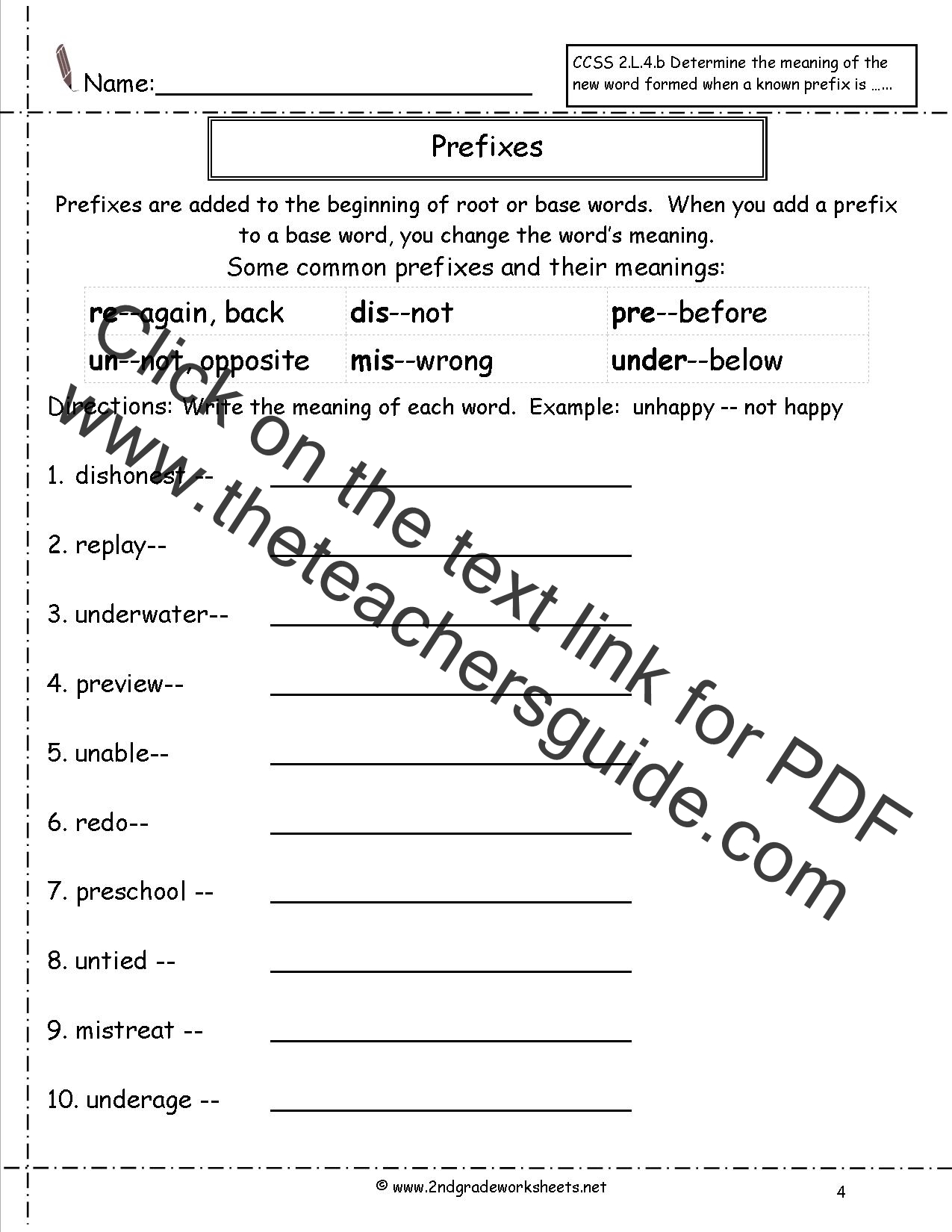 Prefixes Worksheet 2nd Grade