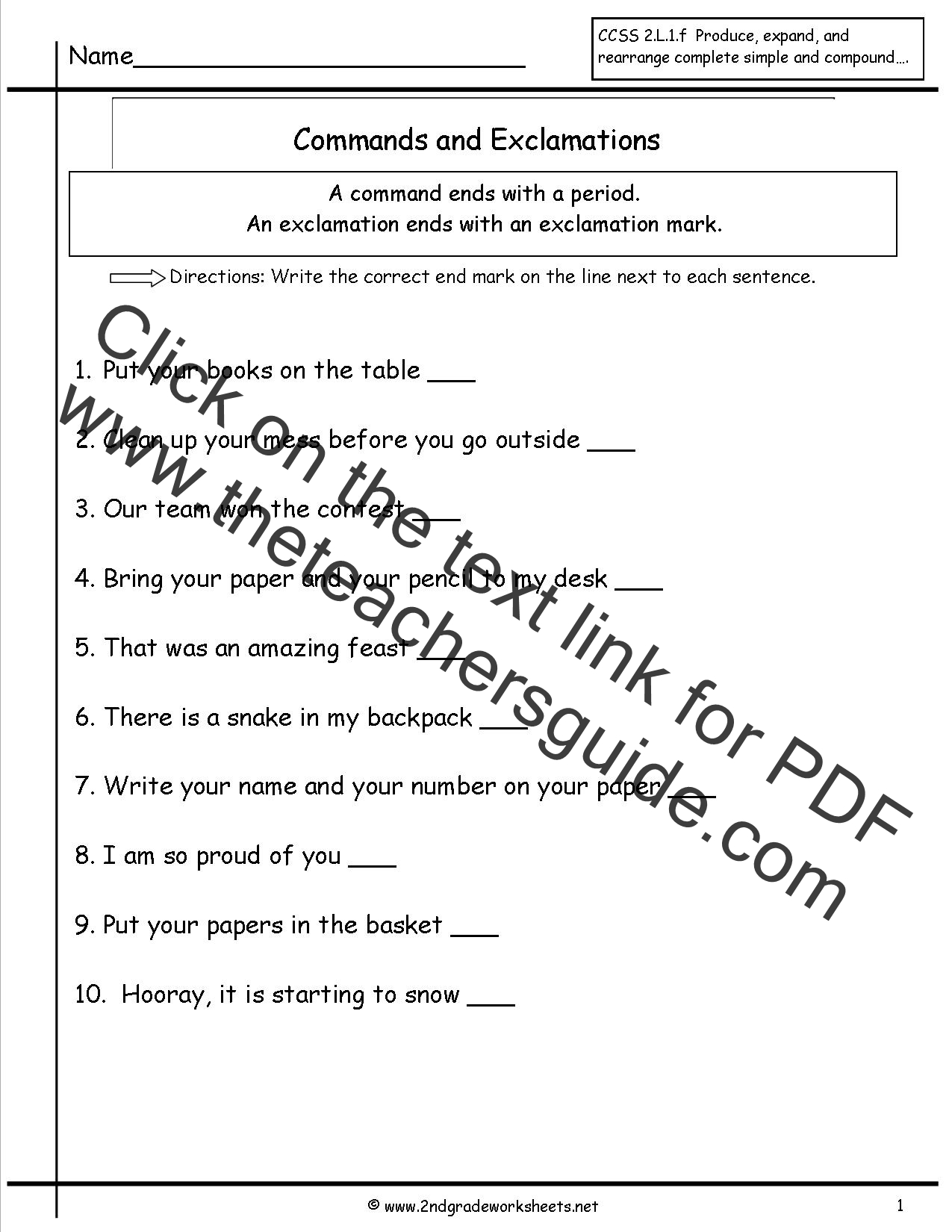 Command Sentence Worksheet