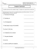 complete sentence worksheet