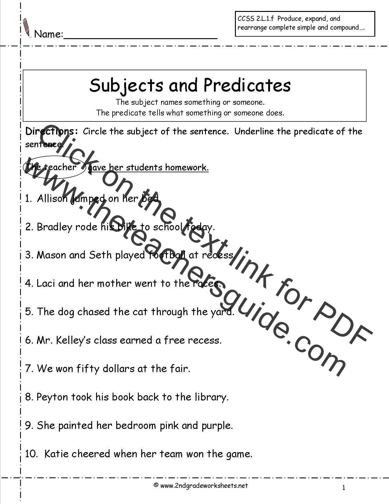 Subject And Predicate Worksheet
