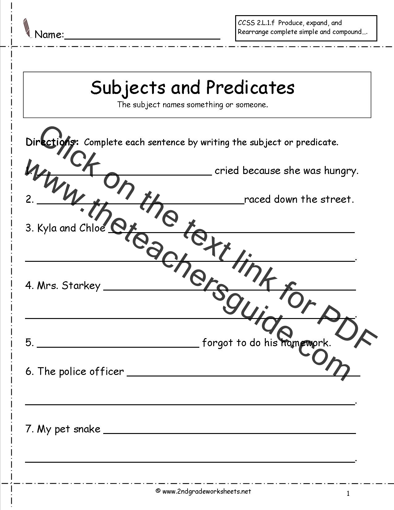 Second Grade Sentences Worksheets CCSS 2 L 1 f Worksheets 