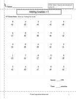 doubles plus one addition facts timed worksheet