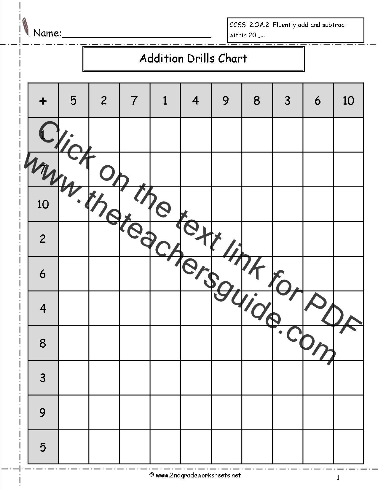 Free Printable Addition Chart