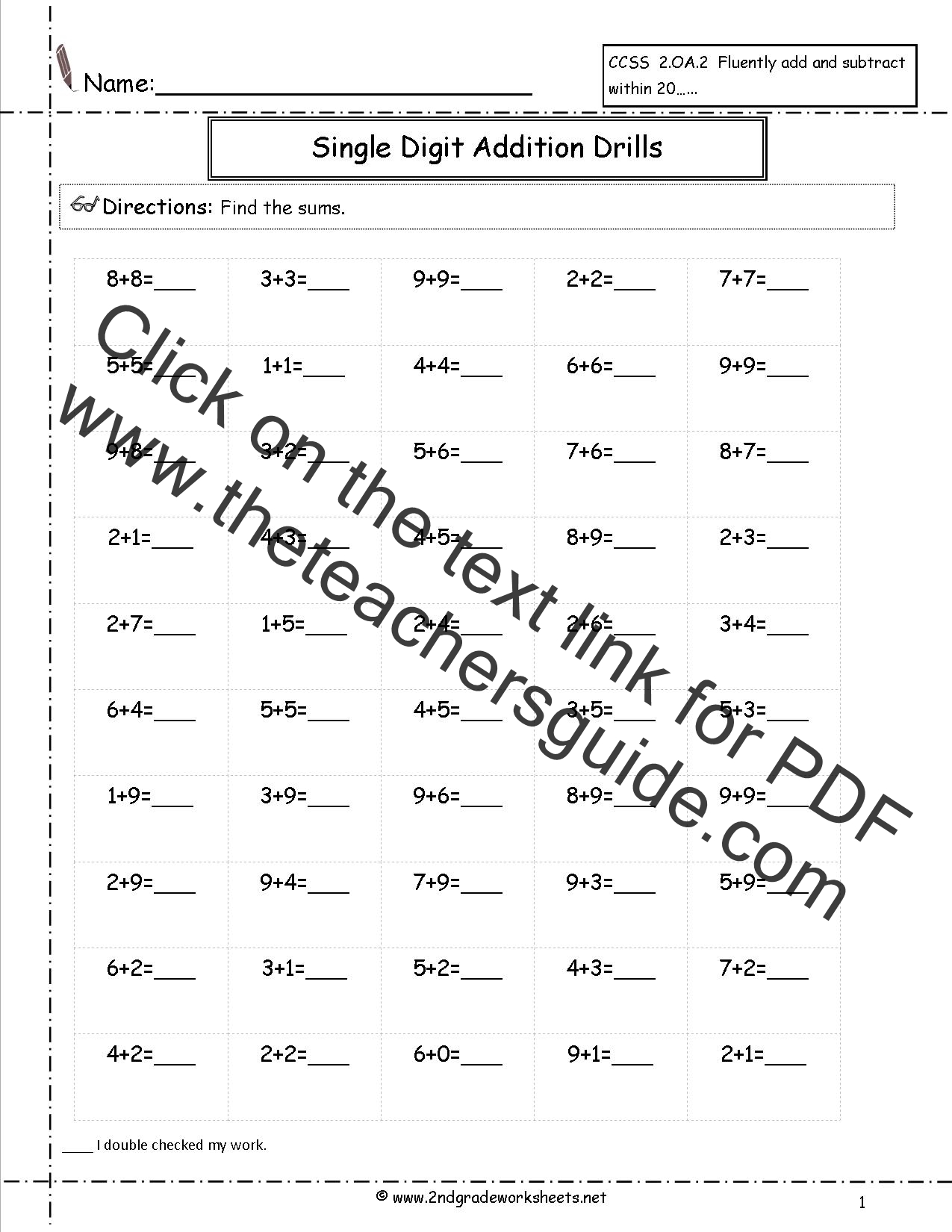 Single Digit Addition Fluency Drills Worksheets