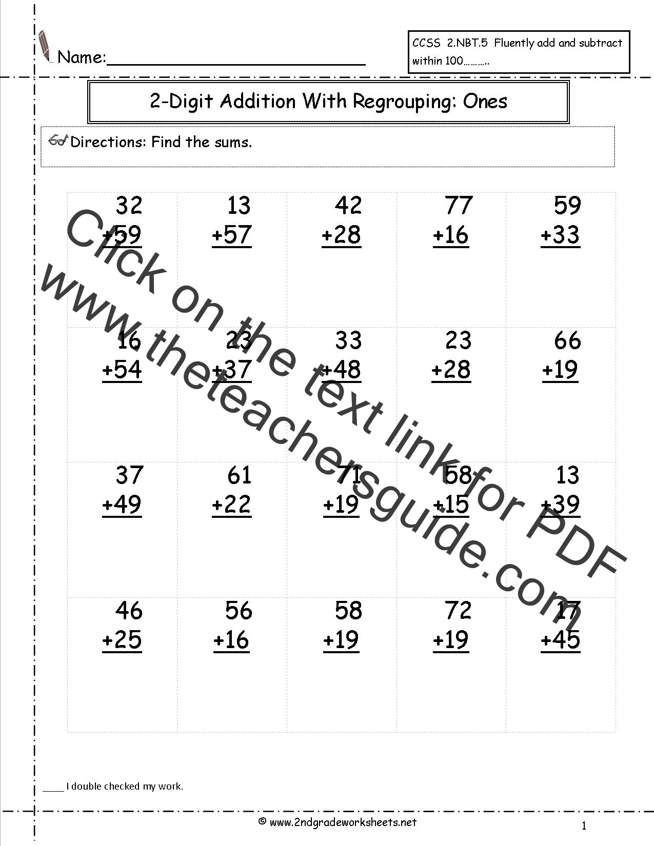 Free Double Digit Addition (without regrouping) 2 pages