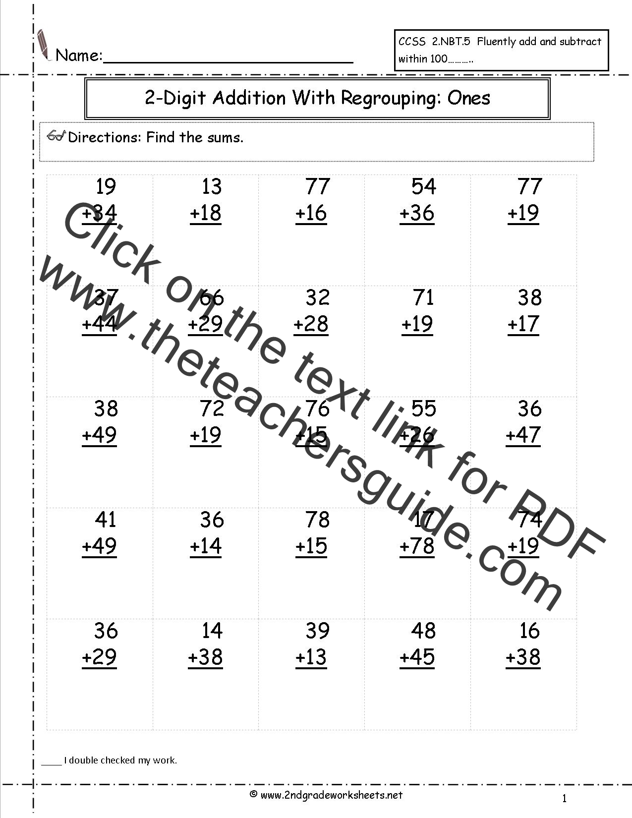 2nd grade addition worksheets without regrouping