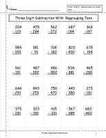 three digit subtraction with regrouping worksheet