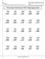 three digit subtraction worksheet