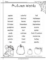 autumn word list worksheet