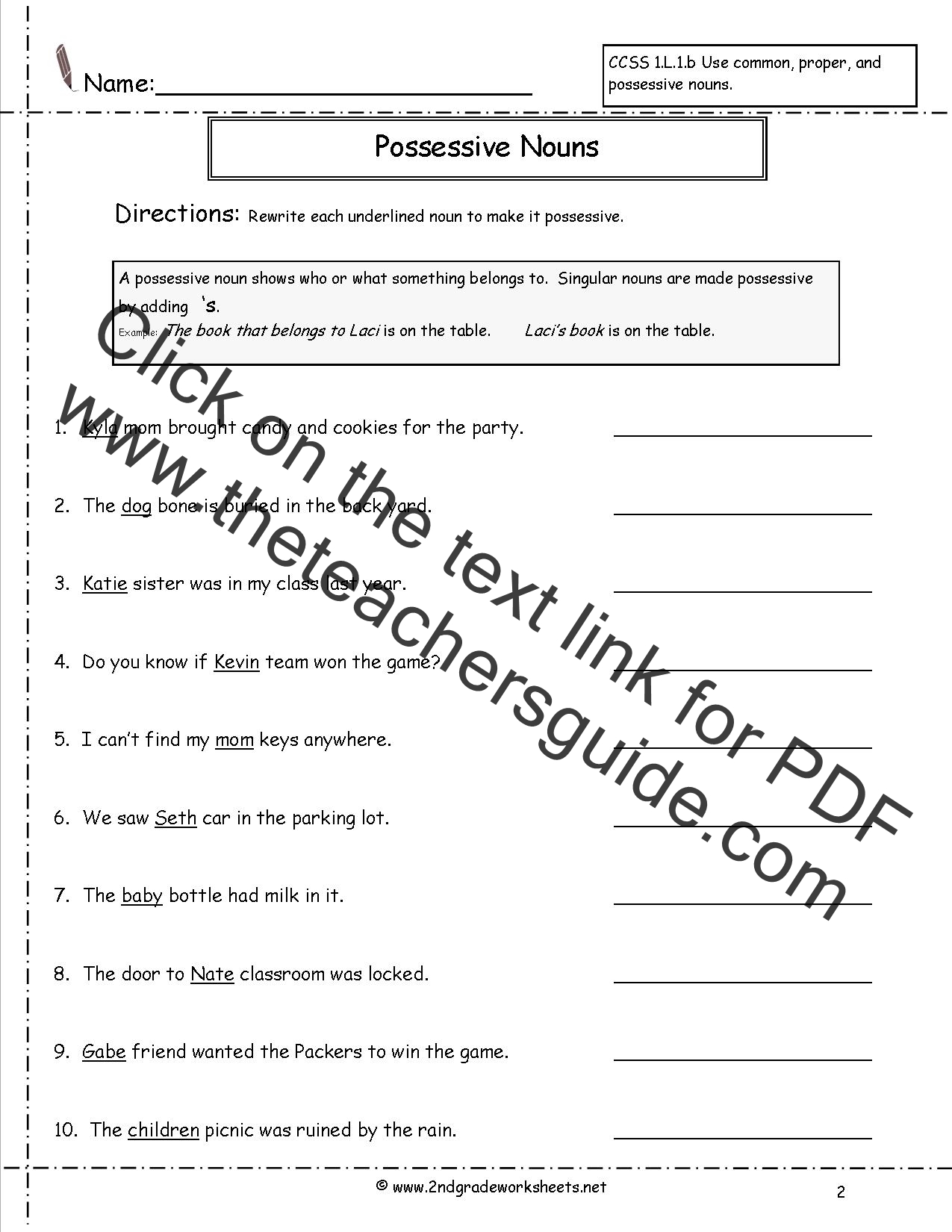 Possessive Nouns Worksheet With Answers