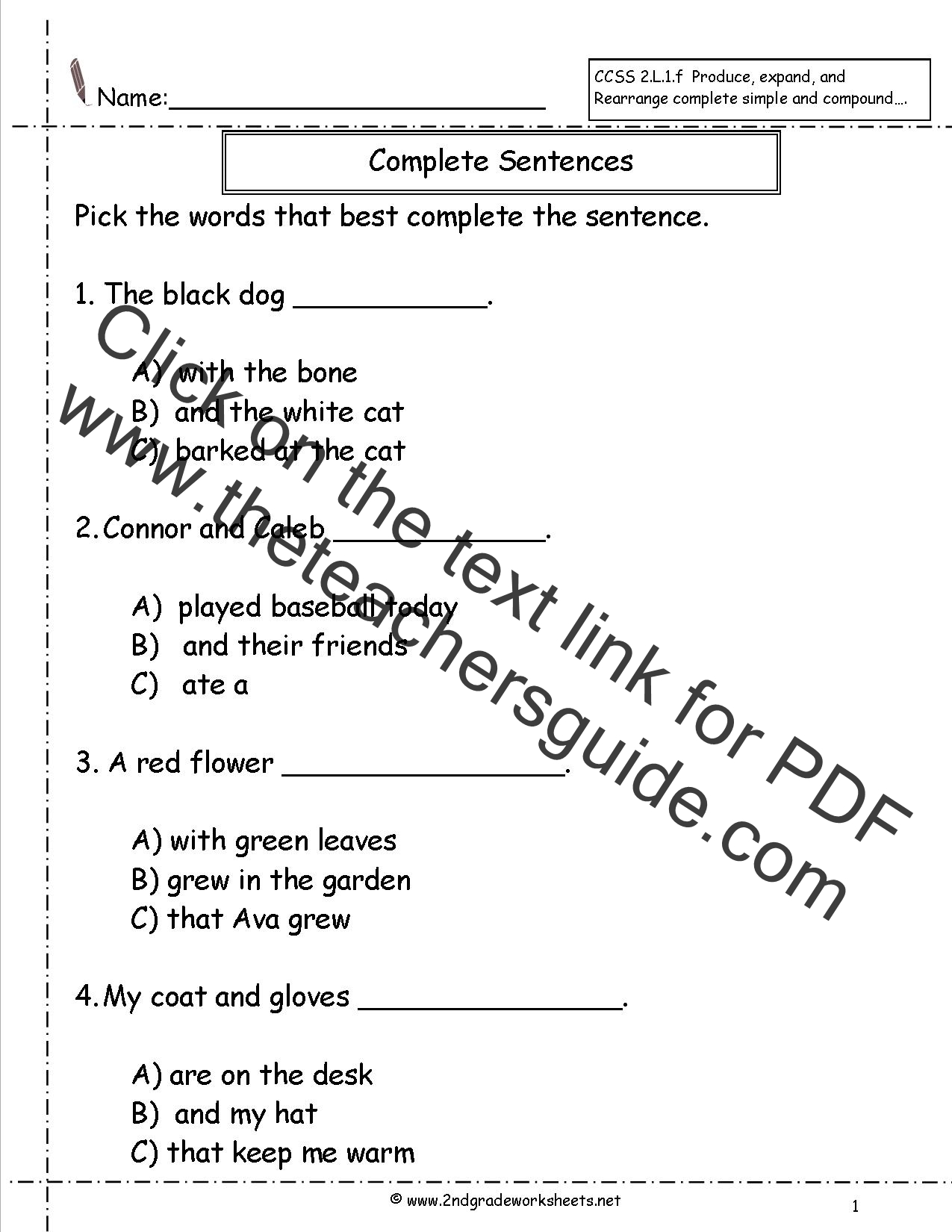 Second Grade Sentences Worksheets, CCSS 2.L.1.f Worksheets.