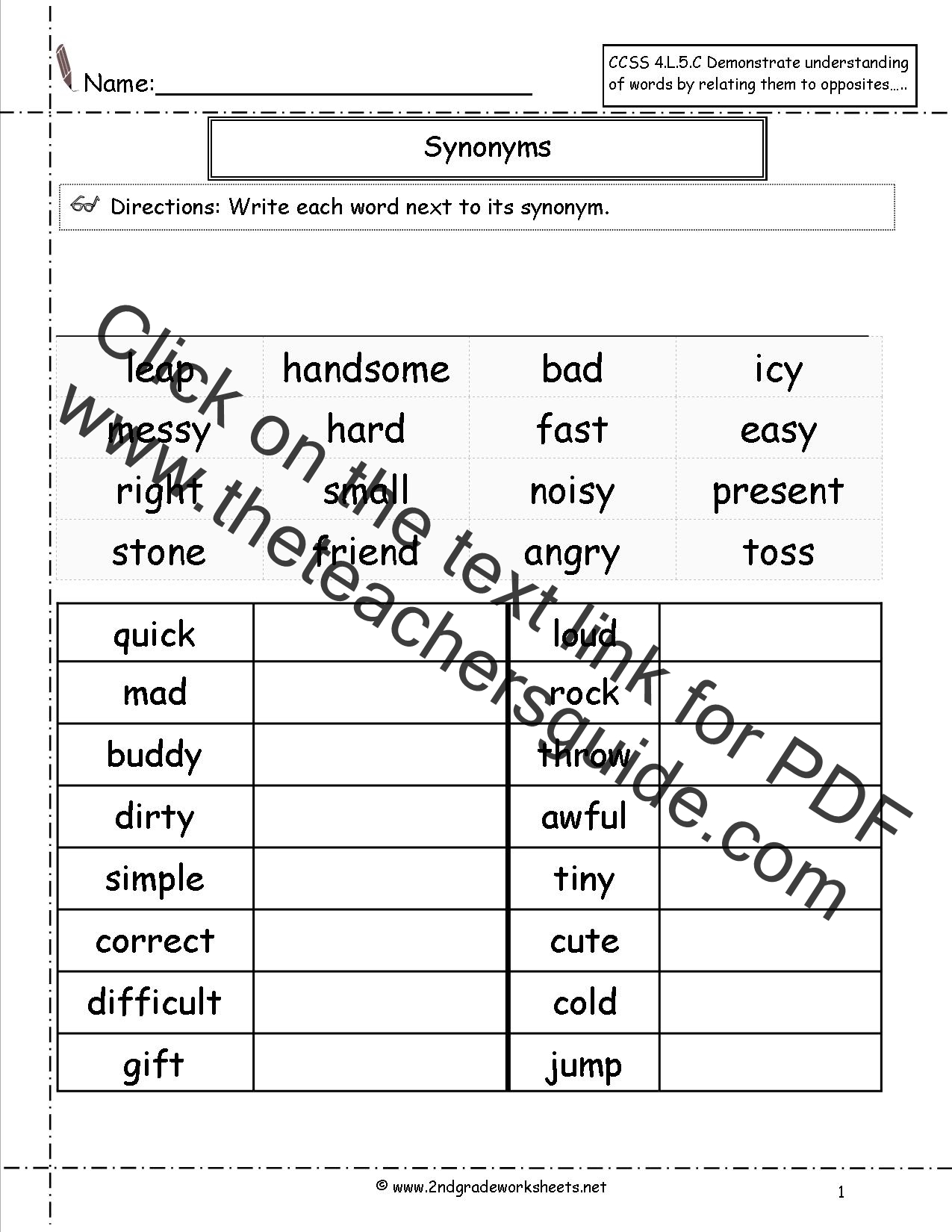 Synonyms Review Worksheet