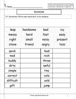 Synonyms and Antonyms Worksheets